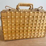 Vintage woven wicker suitcase