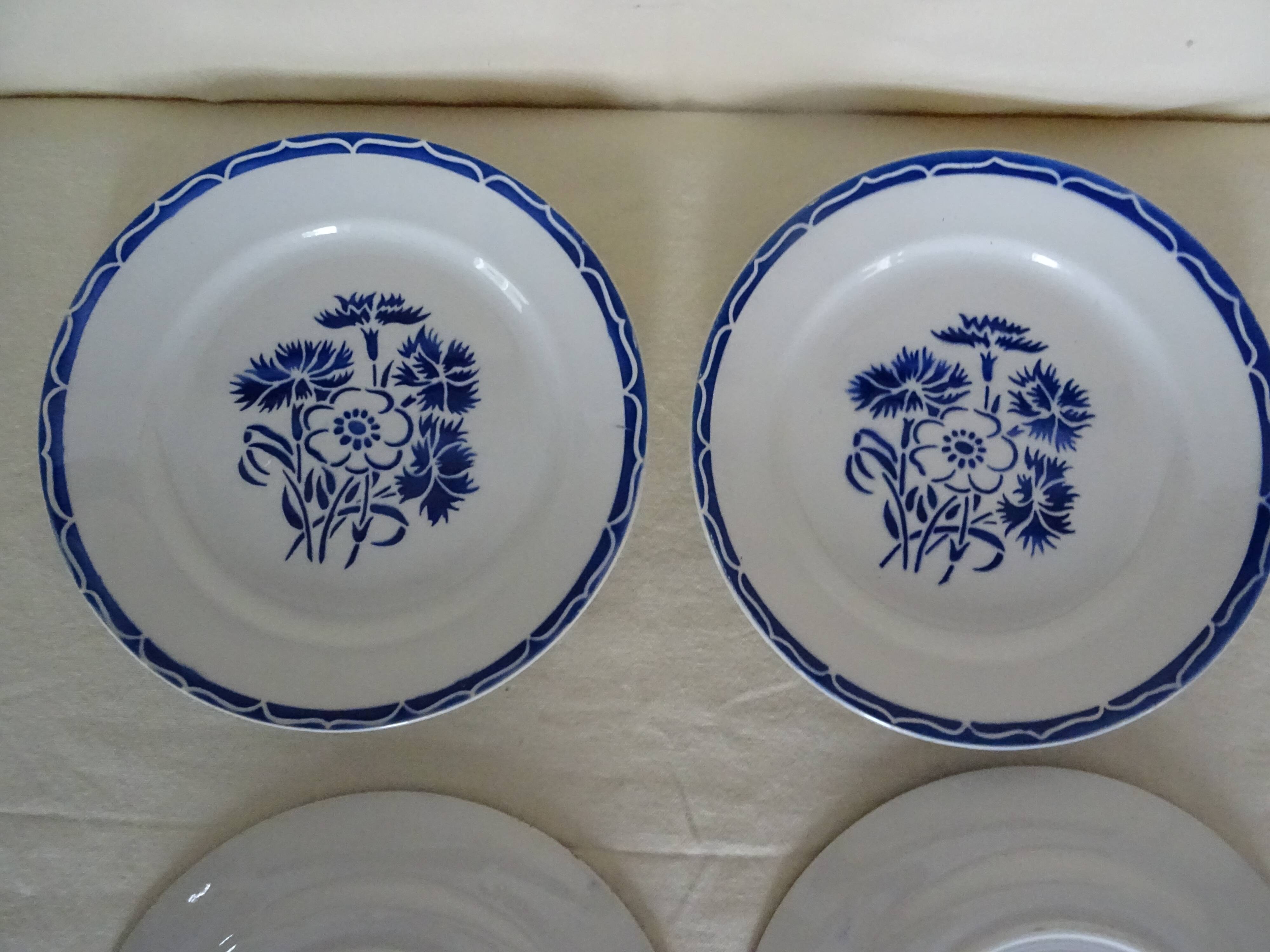 6 flat plates Lunéville old faience 388112 blue flowers