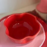 Handmade enameled ceramic bowl with red poppy clover flower