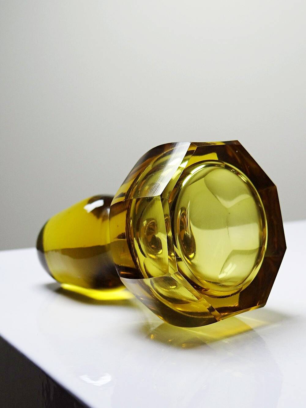 Vintage/antique Czech Amber Chiseled Blown Glass Decanter