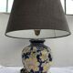 Ancient enamelled ceramic lamp drawing flowers - vintage grey daybat