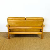 Salon complet en cuir camel 1960