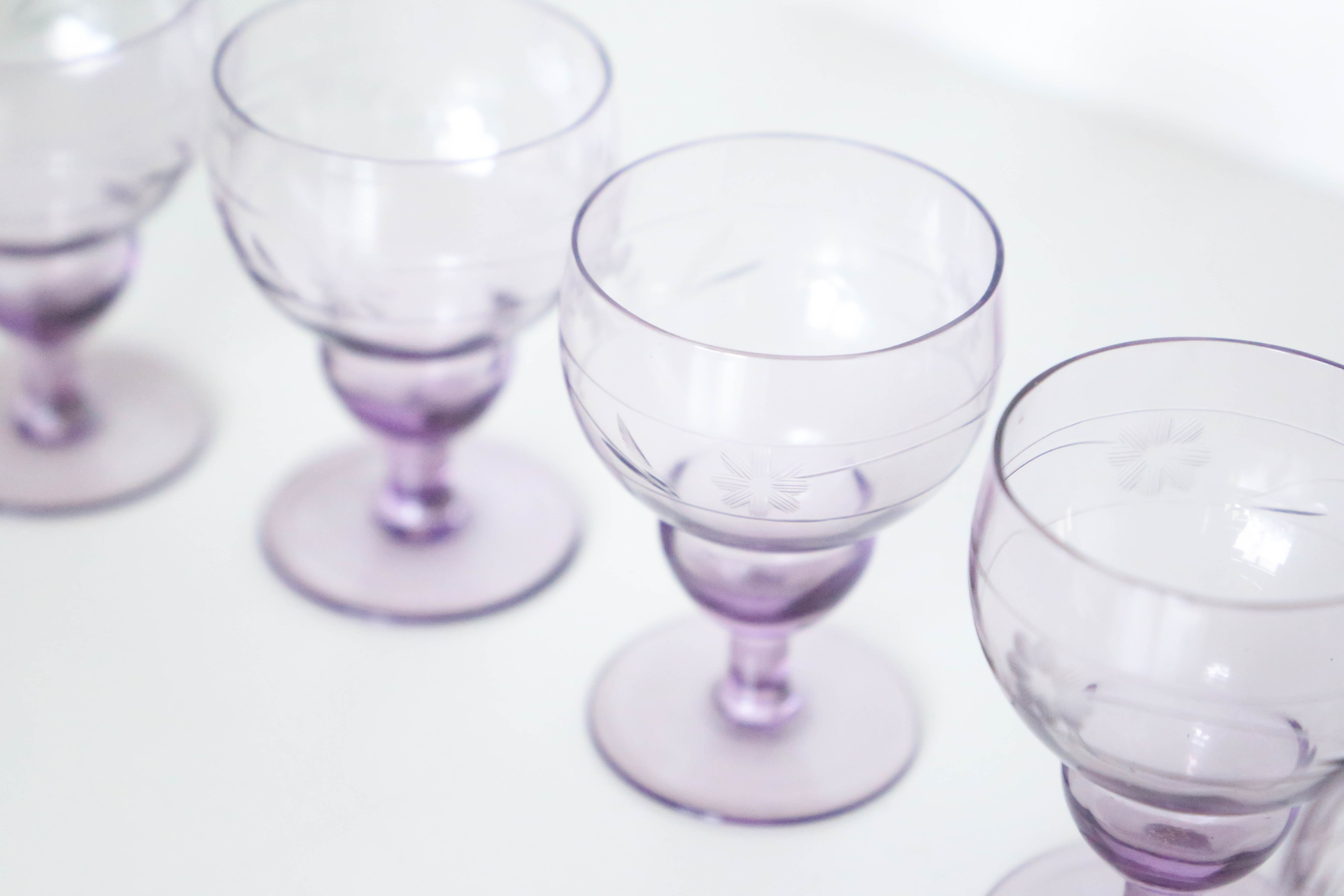 Purple wine glasses x5, art deco, delicate, antique, ancient