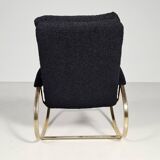 Modern mid-century rocking chair in brass by Guido Faleschini Black Boucle