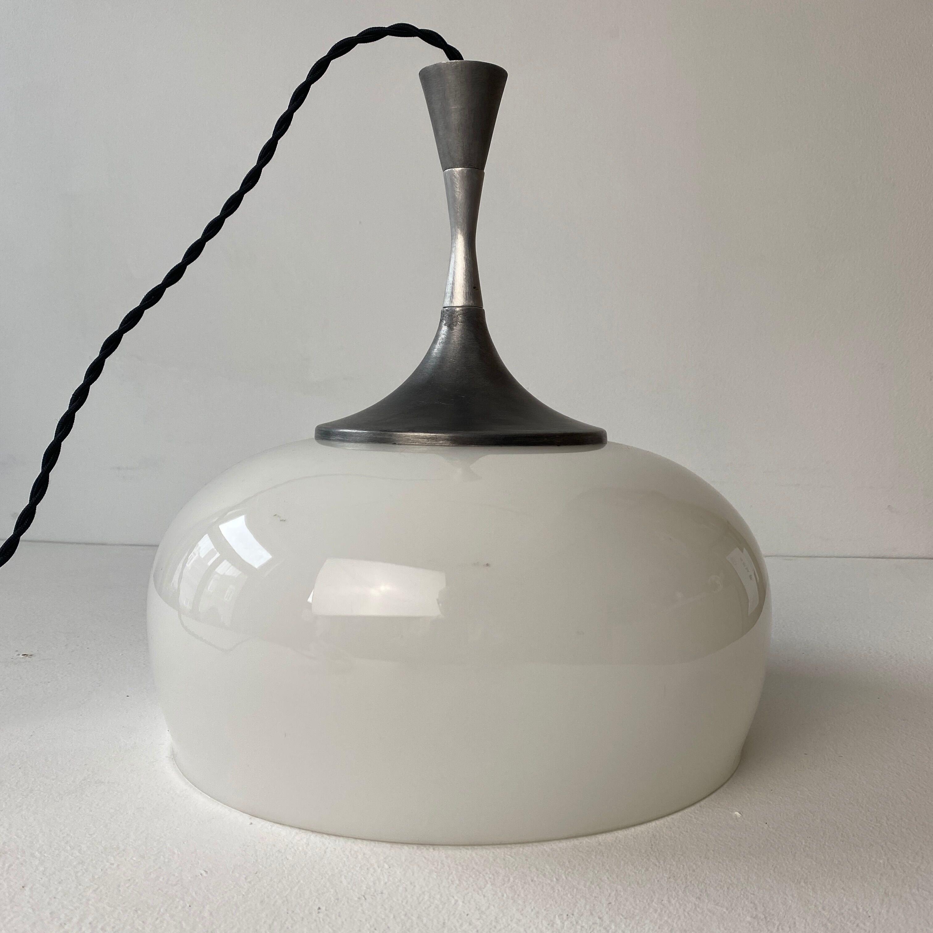 Old vintage opaline bell pendant lamp