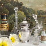 Antique monogrammed silver-plated metal sugar bowl