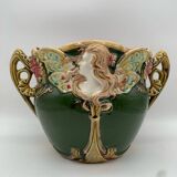 Cache pot art nouveau en barbotine, Onnaing, France 1900