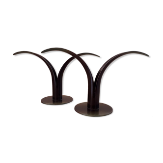 Pair of candle holders "Lily by Ivar Alenius BJORK (1905-1978) for YSTAD BRONS, Suede 1939