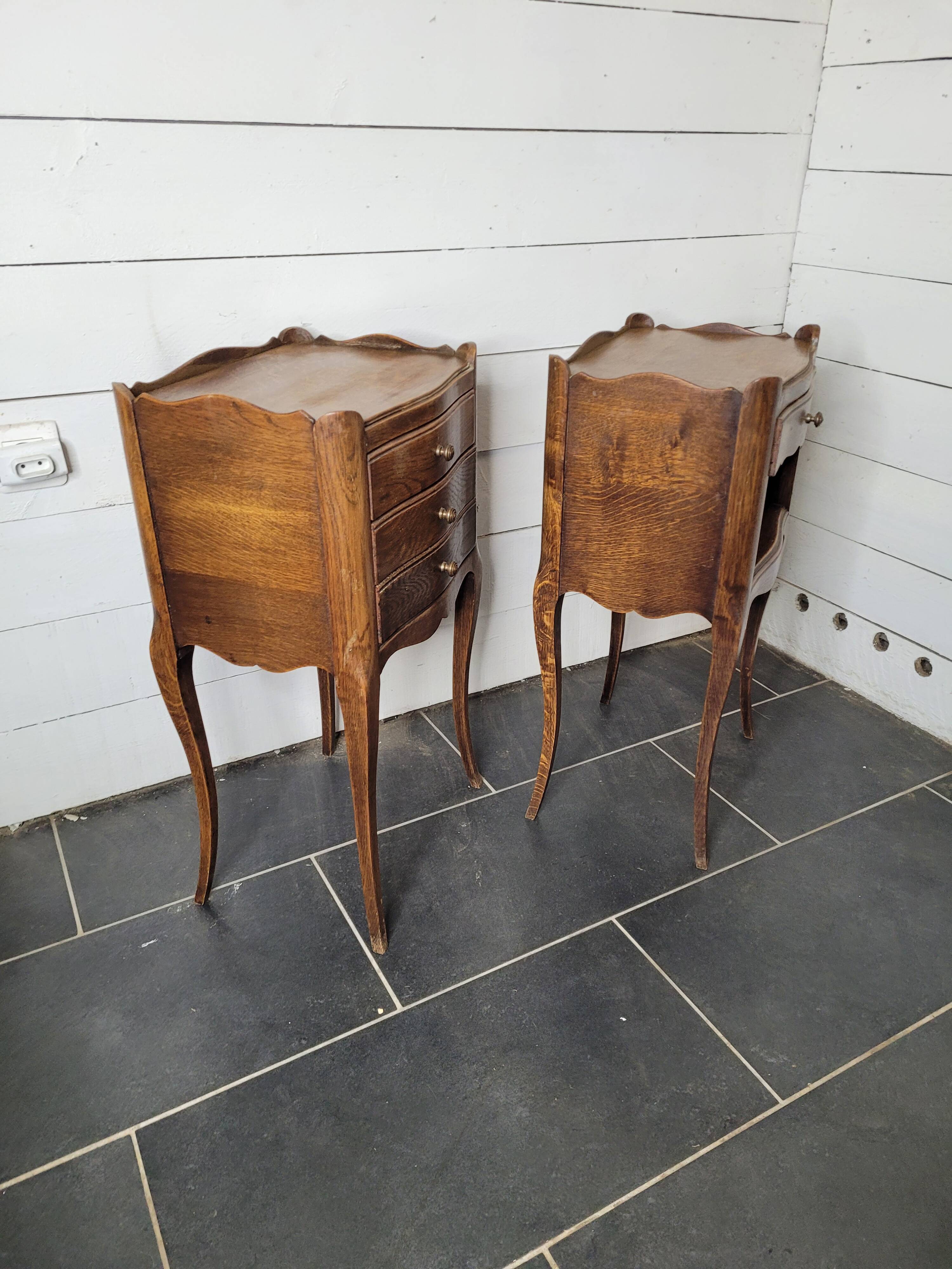 Pair of Louis XV style oak bedside tables