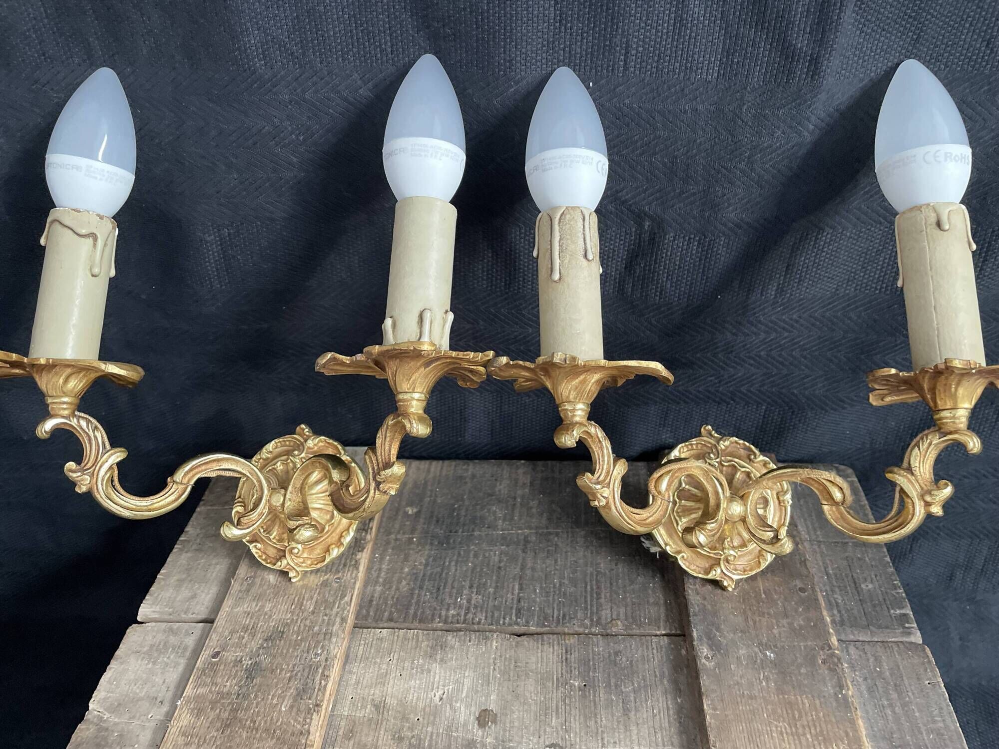 Pair of antique wall lamps in gilded metal - two lights - early XXth