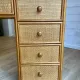 Cane work desk / Rattan glass top 9 drawers shallow depth
