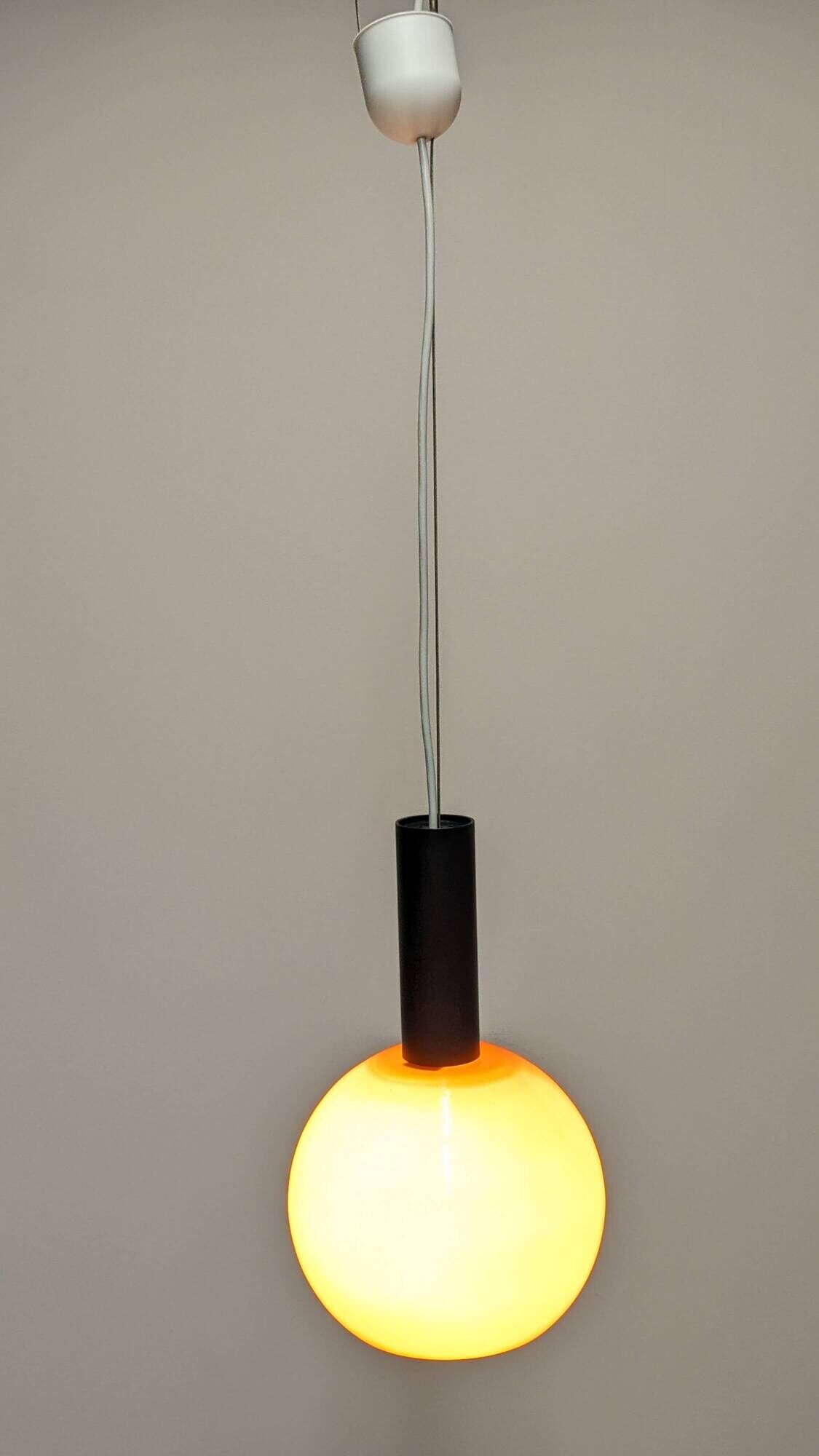 Orange opaline ball pendant light by Parscot, France circa 1970