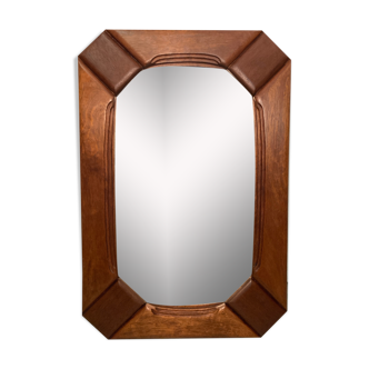 Dutch modernist art deco solid oak mirror, 1930/1950s