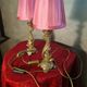 pair of gold steel lamps, bedside, bedroom, new lampshade 35x14, electric ok, clear