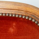 Walnut and velvet voltaire armchair