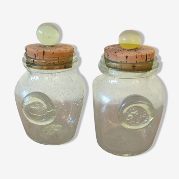 Set of 2 Biot jars with cork stoppers