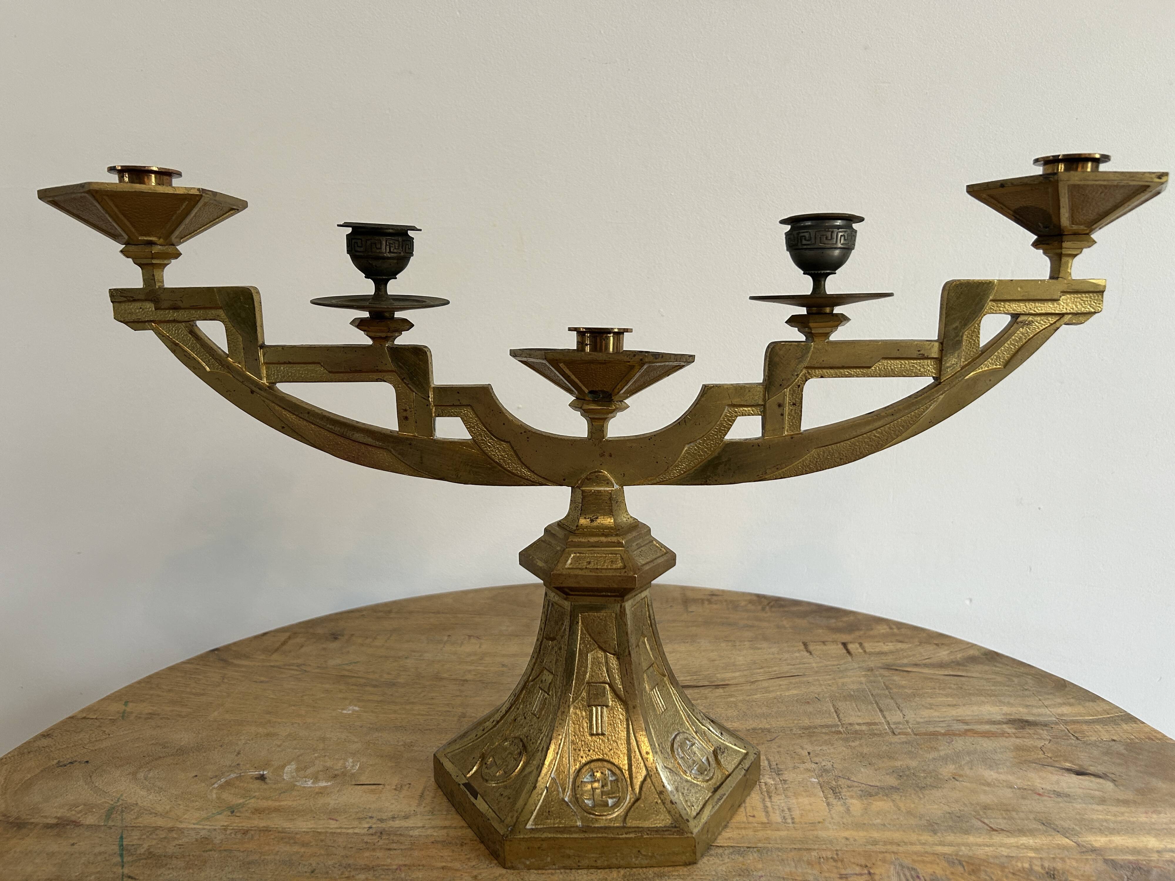 Paire de candélabres en bronze doré d'époque ART DECO