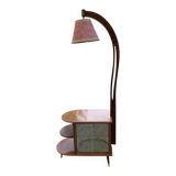 Illuminated bar cabinet in brown walnut Art Deco 1950s with lamp and brass.