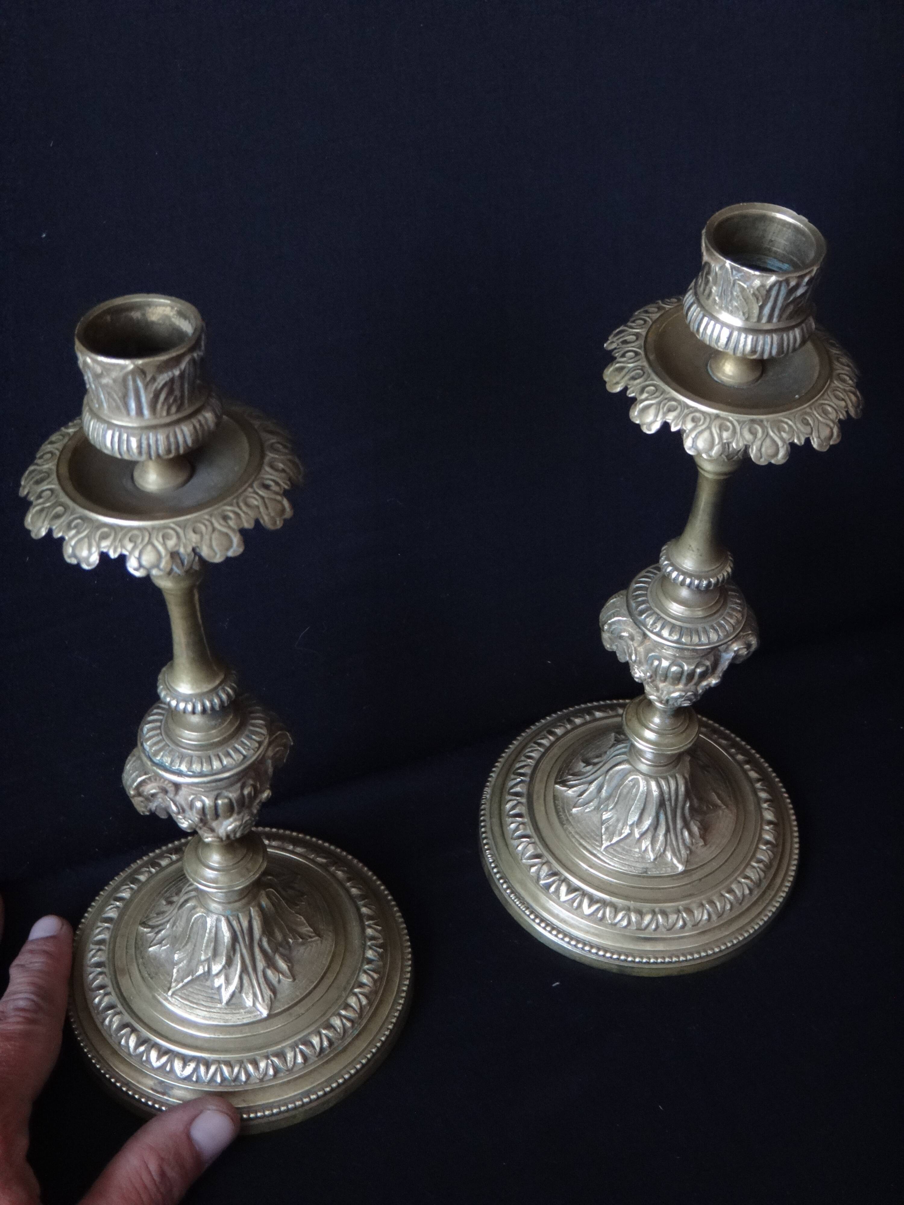 Superb pair of candlesticks with gilded bronze rams Louis XVI style late 19th century