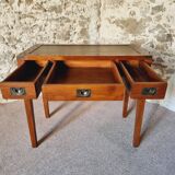 Vintage oak desk – 1970s – Green leather top and 3 drawers