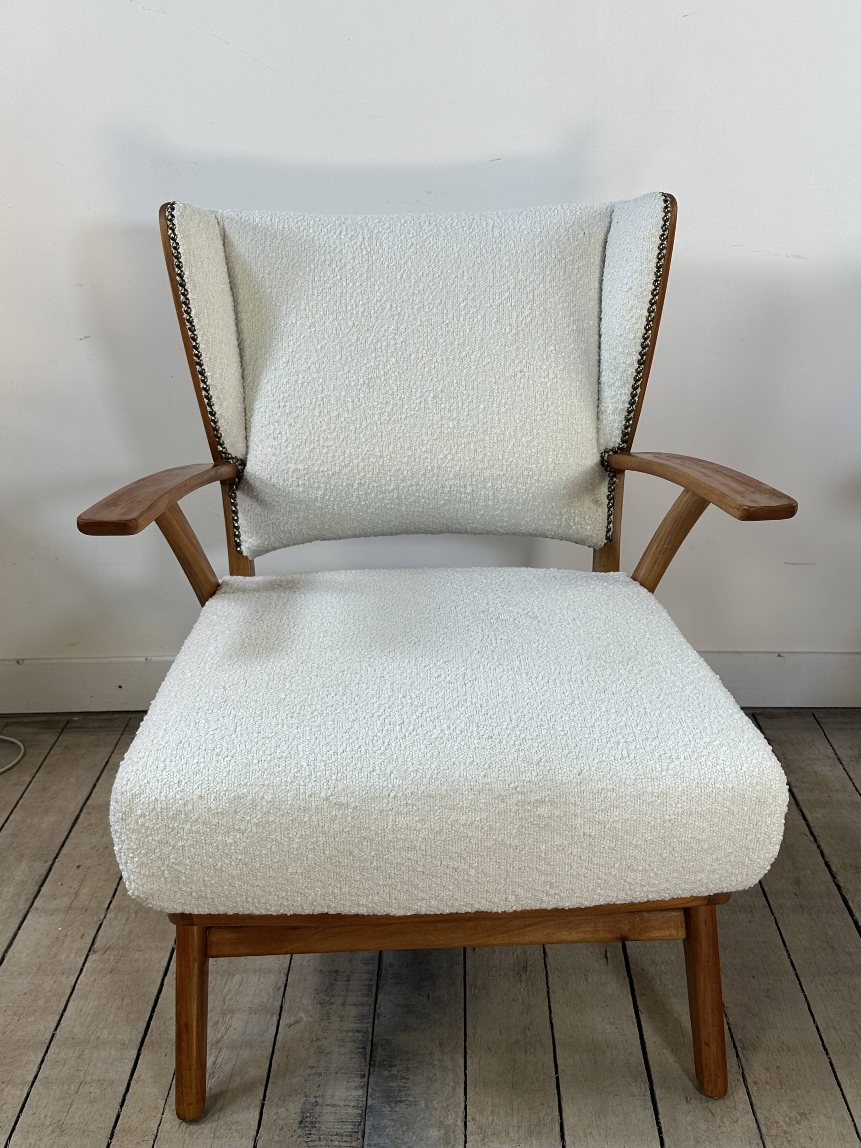 Armchairs (the pair) wood and boucle fabric 1950s