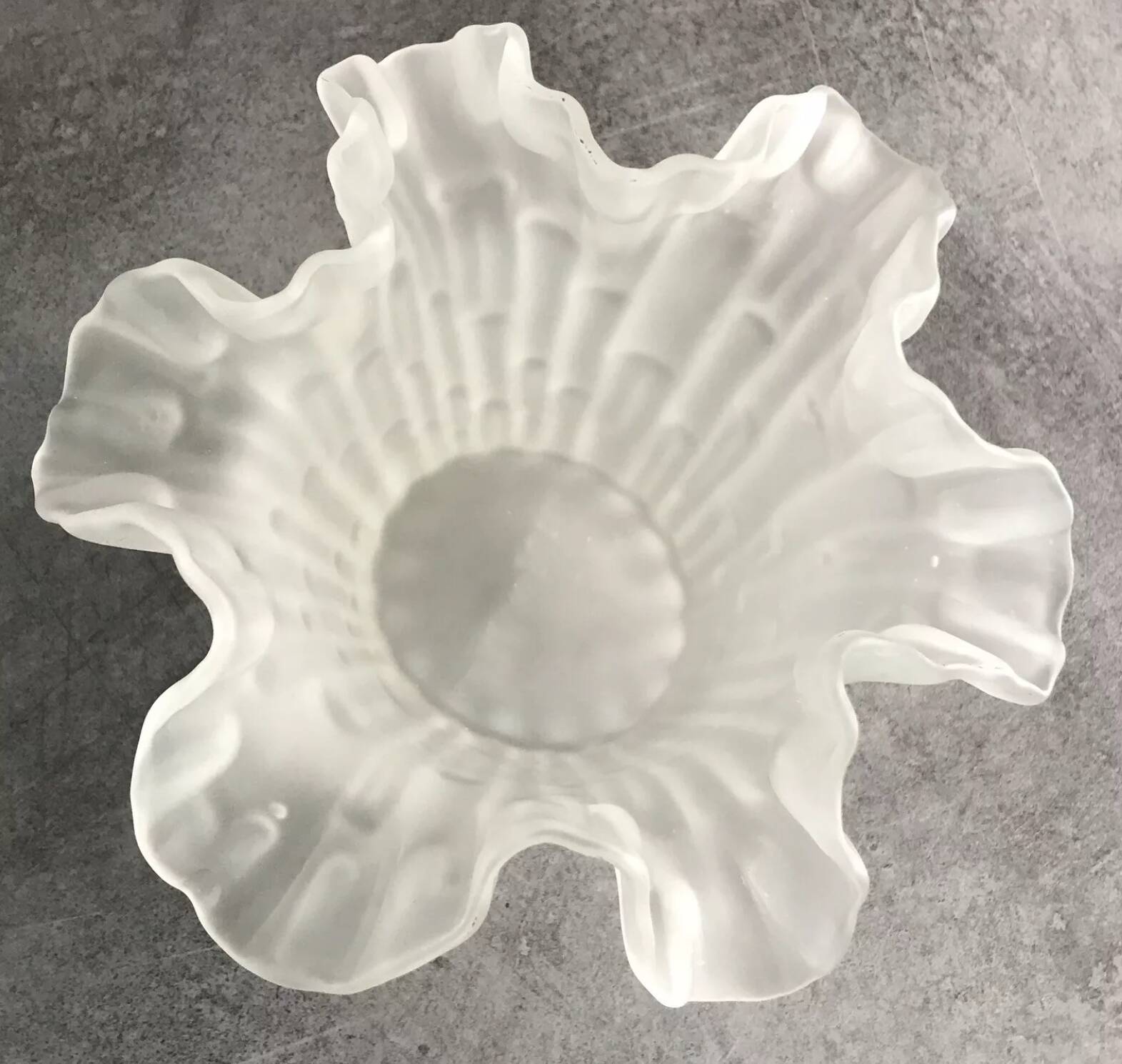 Vintage frosted glass vase from Italy in a tulip shape with a flared rim.