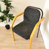 Vintage Beech Wood Dining Chair: 1970s Space Age Black Fabric