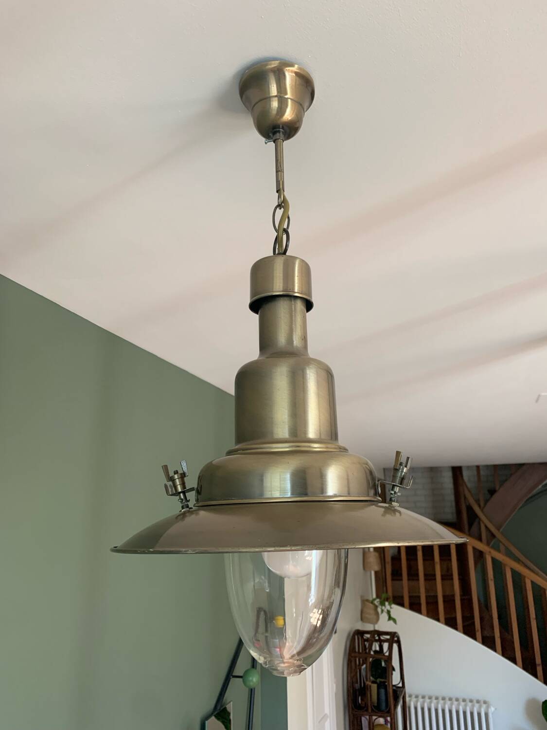 Industrial style brushed brass pendant light