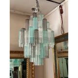Green and Fumè “Tronchi”  Glass Chandelier