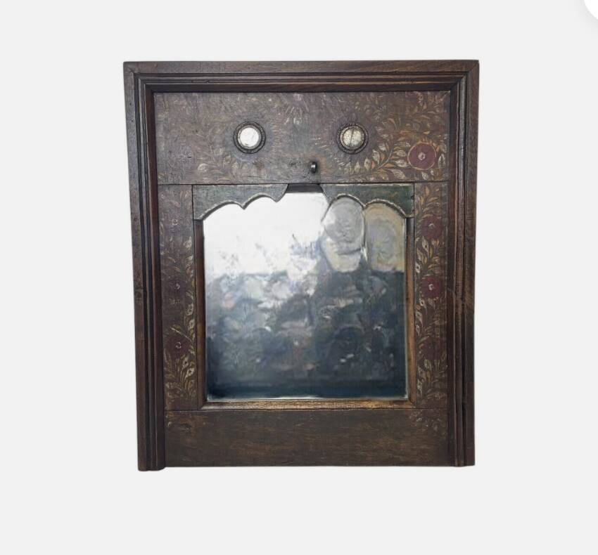 19th century wooden trumeau mirror with floral decoration