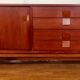 Scandinavian teak sideboard, 230 cm long, with 3 doors and 4 drawers.