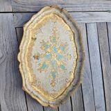 Florentine tray in painted and gilded wood