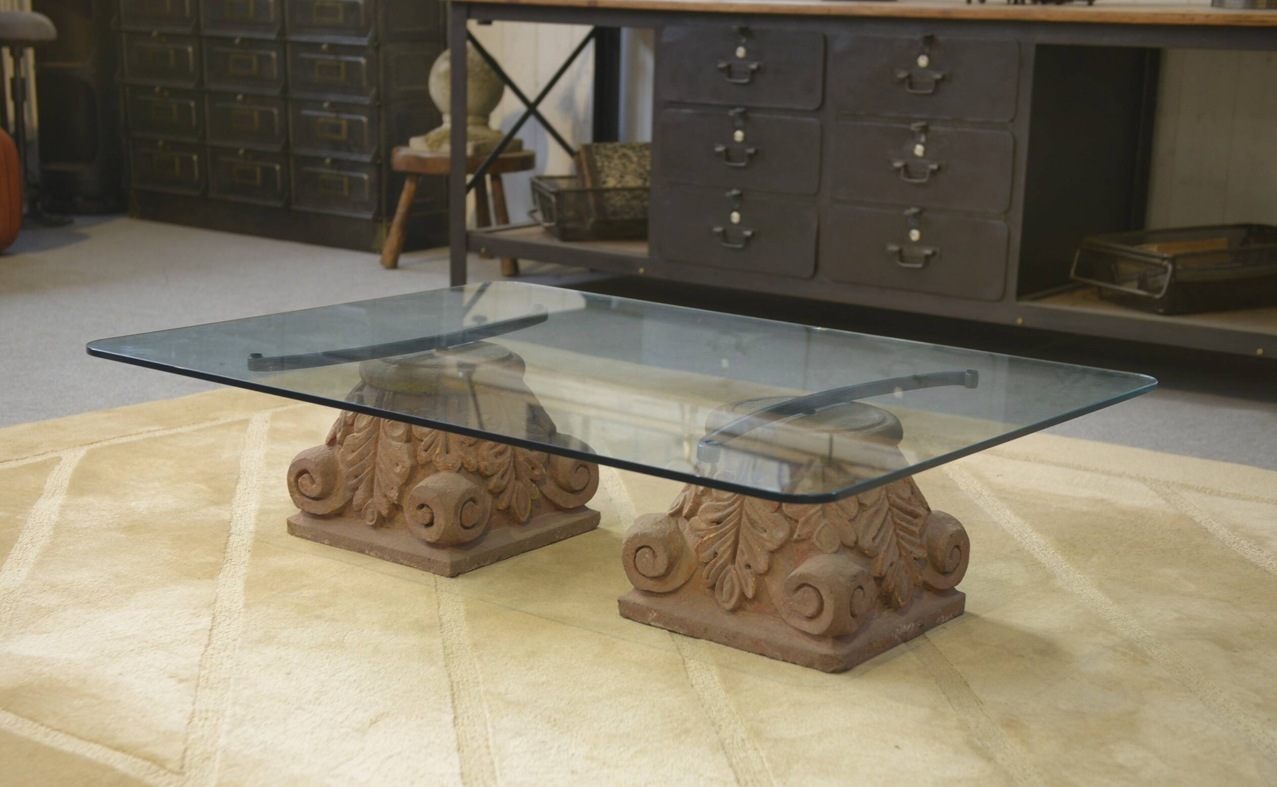 1960s stone and glass pedestal coffee table