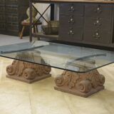 1960s stone and glass pedestal coffee table