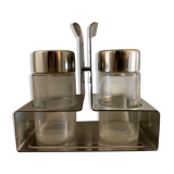 Italian salt and pepper shaker in stainless steel and Alessi glass, 1980