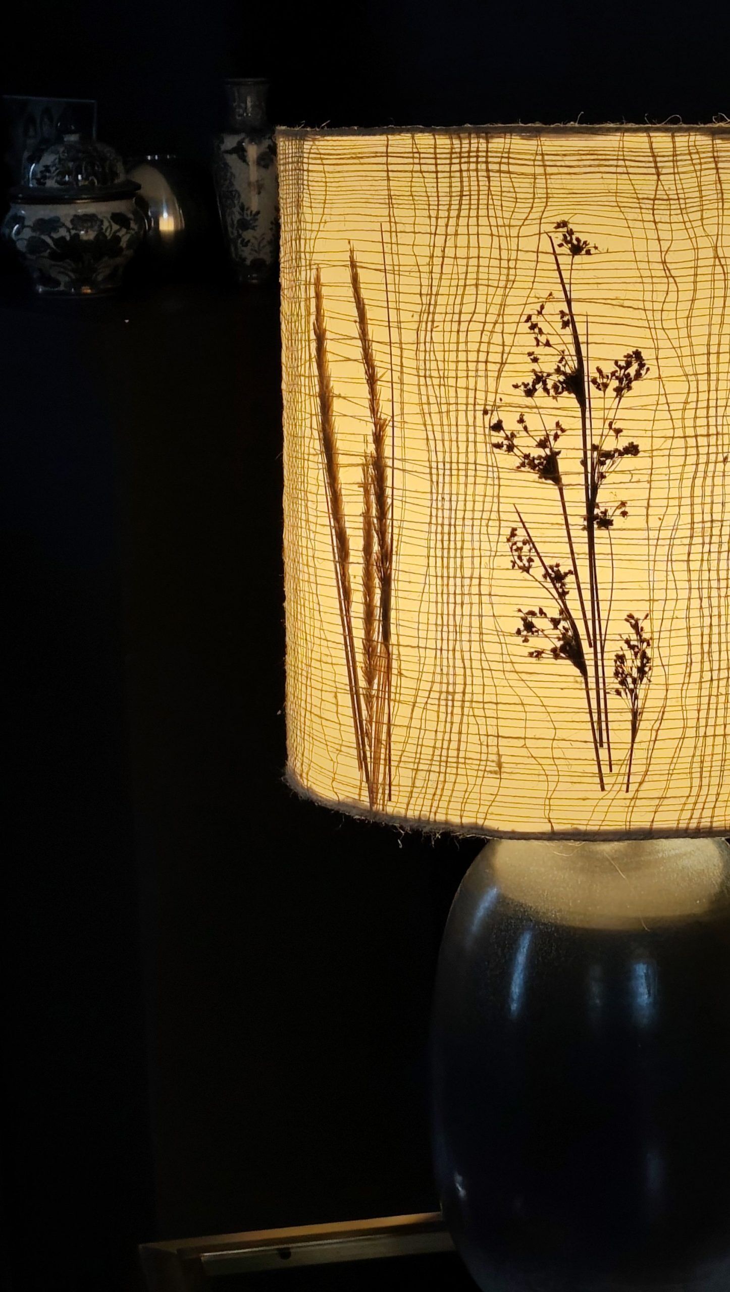 Vintage ceramic lamp, herbarium lampshade