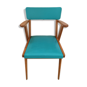 Fauteuil bridge turquoise pieds compas années 60