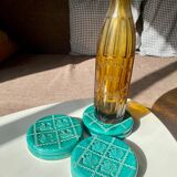 Coasters of green ceramic bottles/carafes, vintage