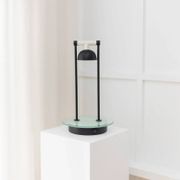 Vintage black metal table lamp with frosted glass disc, Italy, Postmodern Memphis 1980s