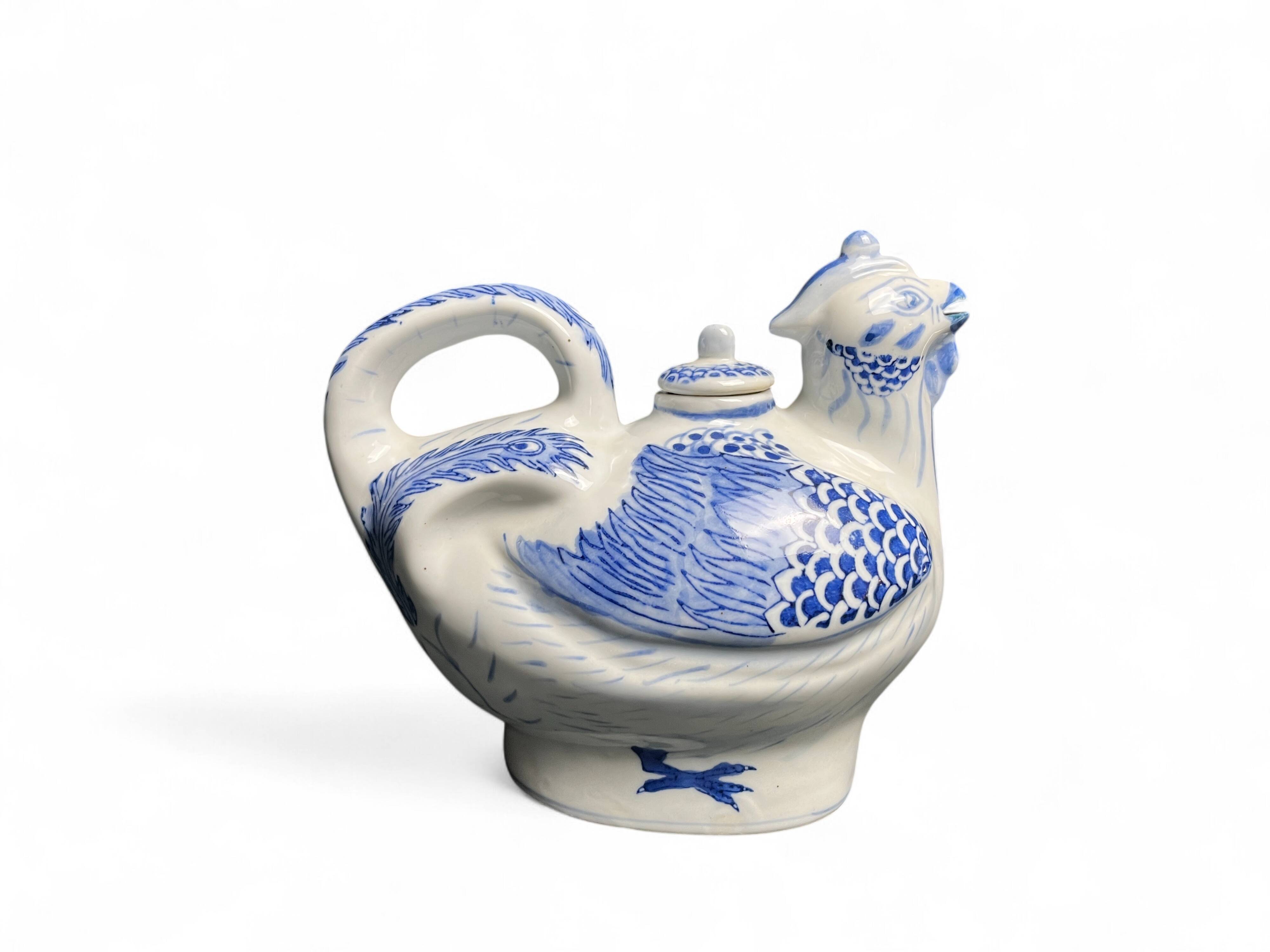 China, hen teapot, white and blue porcelain, 20th century