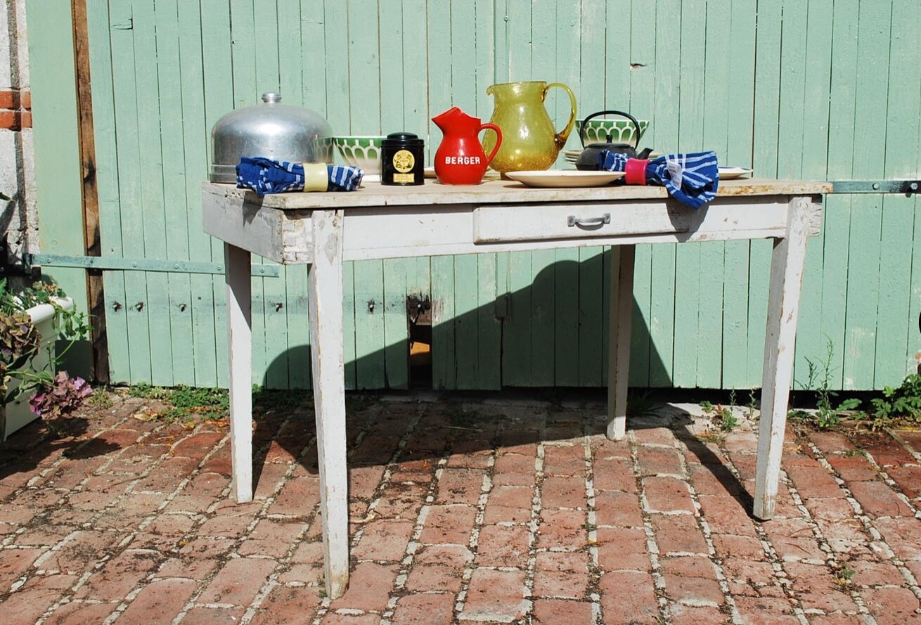 White farm table patinated