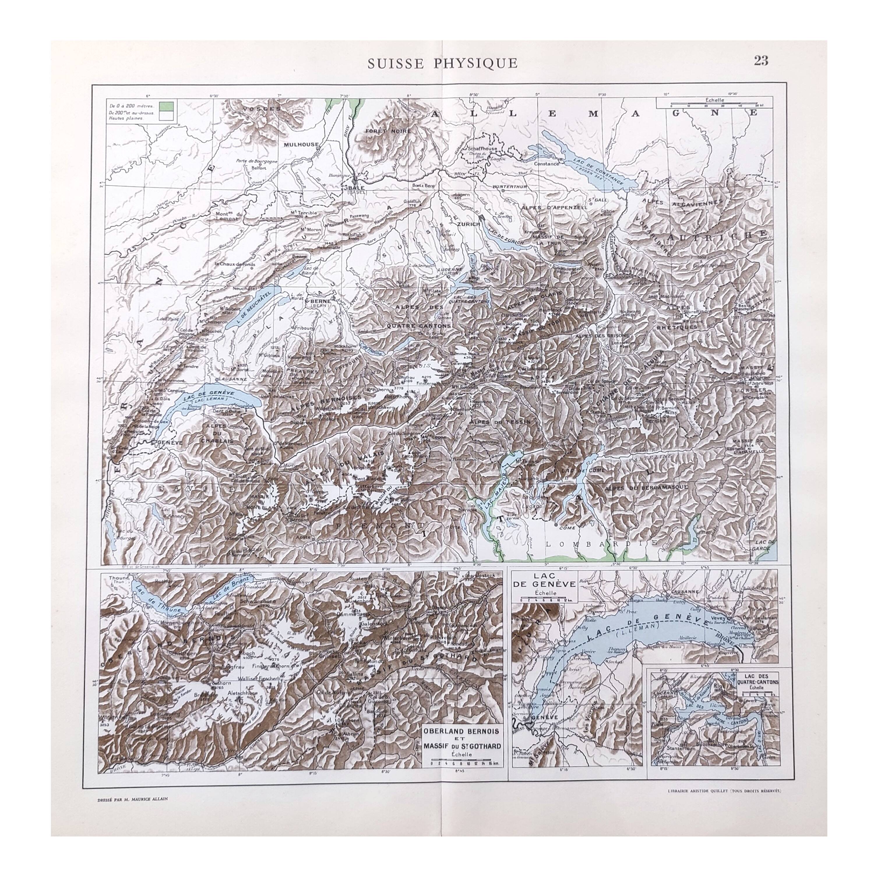Vintage map of Switzerland 43x43cm from 1950