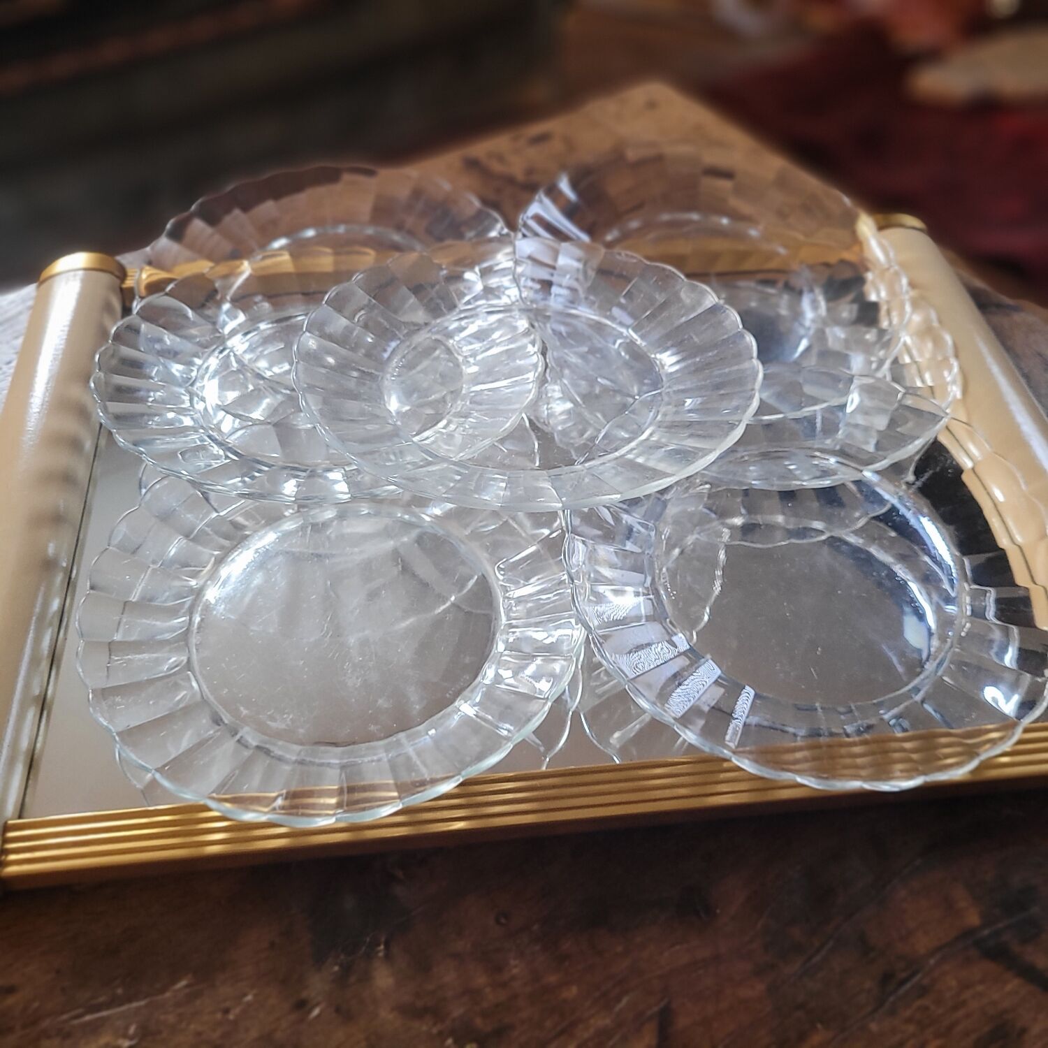 7 petal-shaped glass dessert plates – 1960s–1970s