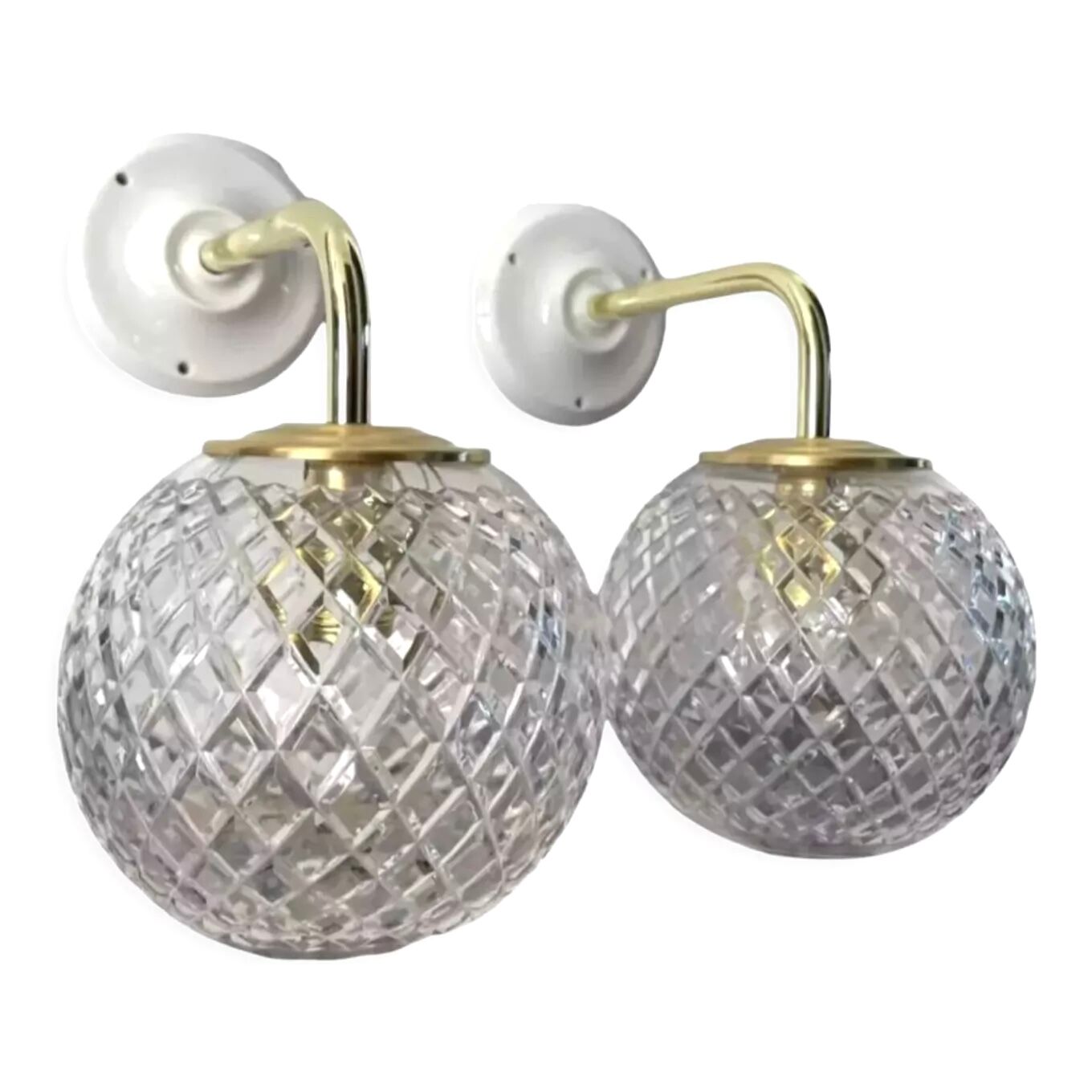 Pair of brass and glass wall sconces