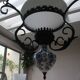 Lustre vintage fer forgé opaline et céramique