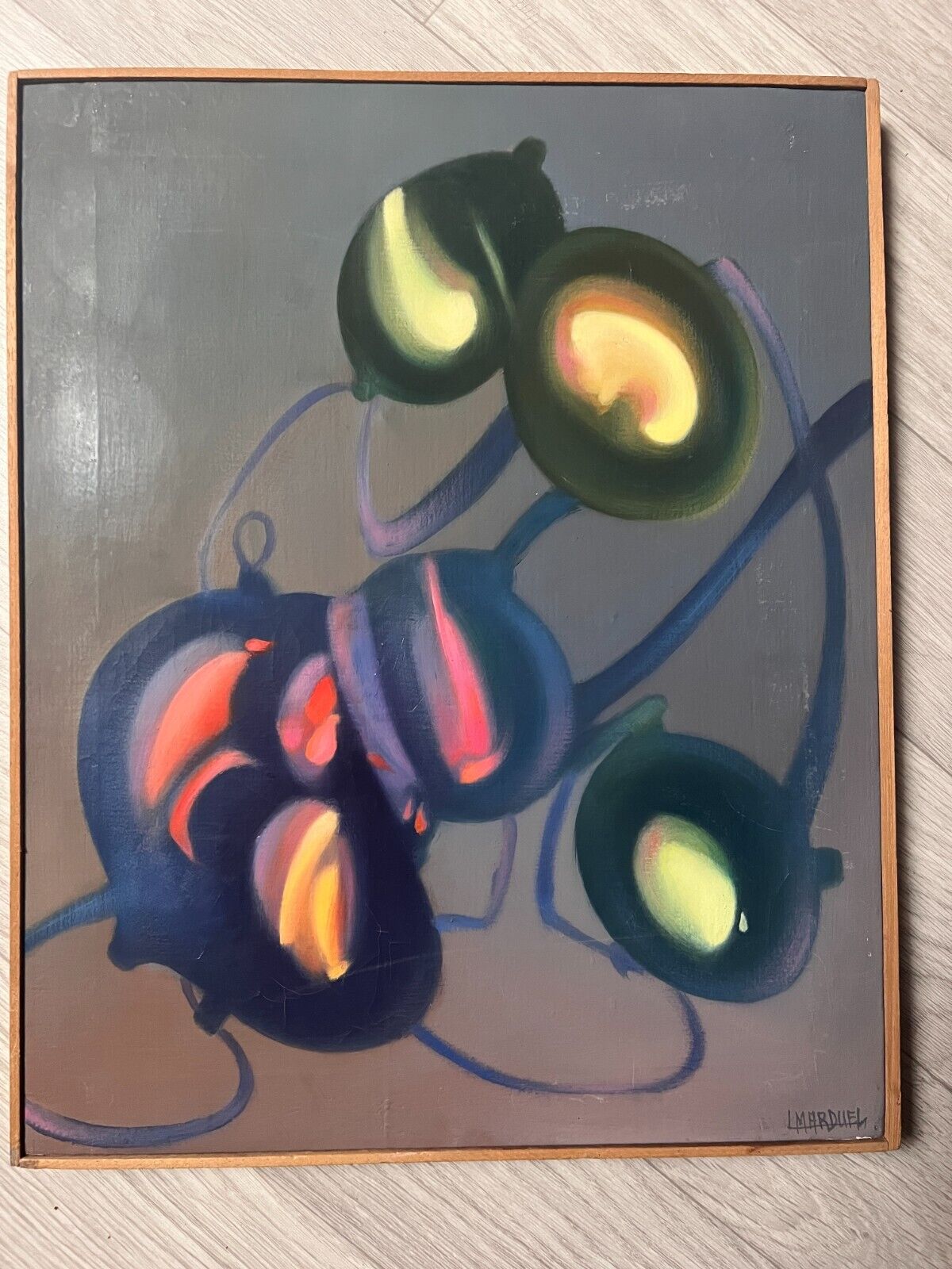 Lucien marduel (1931) yellow red abstraction original modern painting