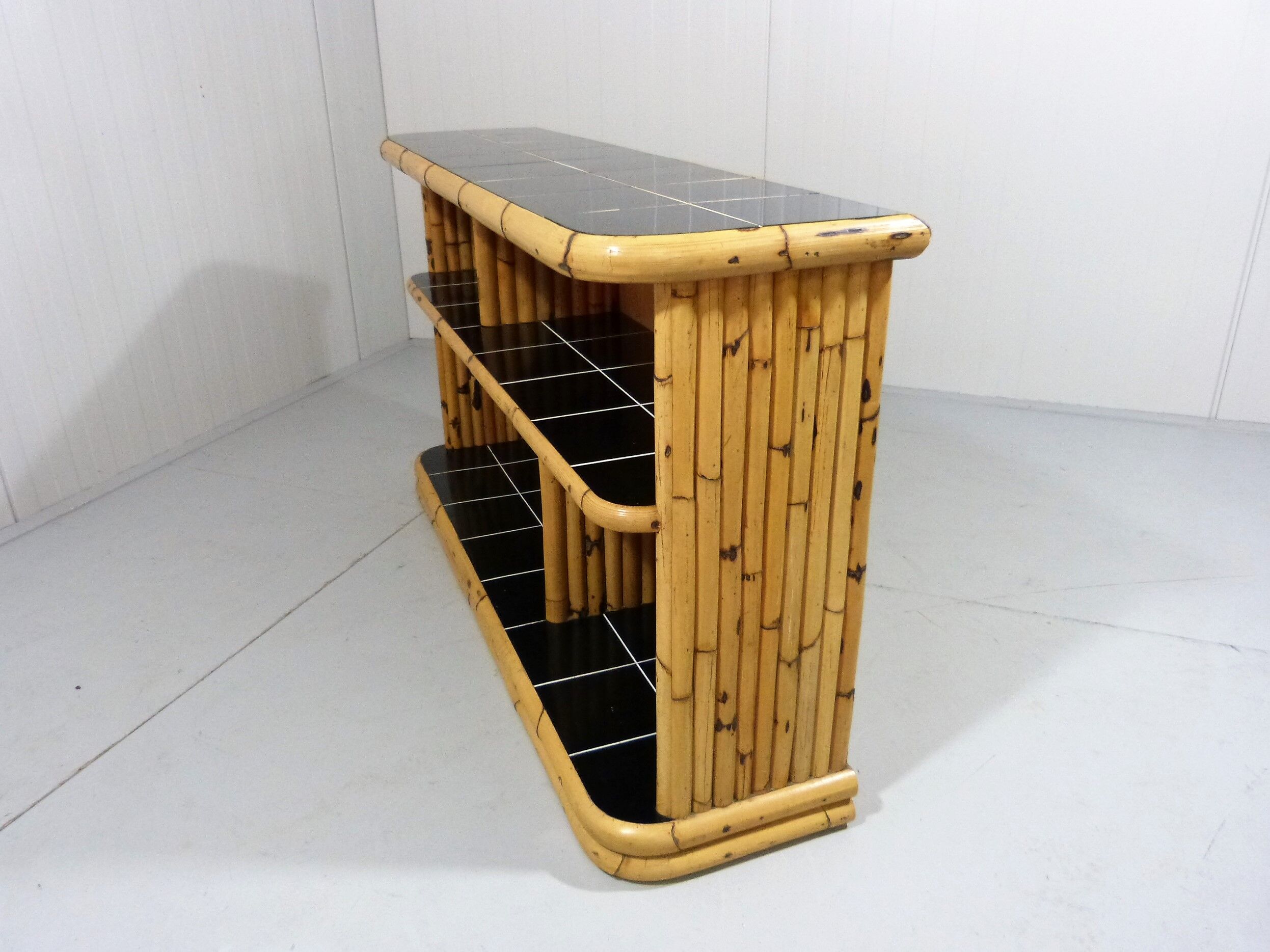 Bamboo rack with black tiles bookcase 1950