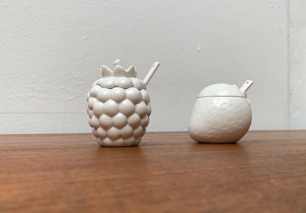 Vintage German porcelain jam pot with lid and spoon from Krömer Porzellan, 1970s, set of 2.