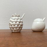 Vintage German porcelain jam pot with lid and spoon from Krömer Porzellan, 1970s, set of 2.