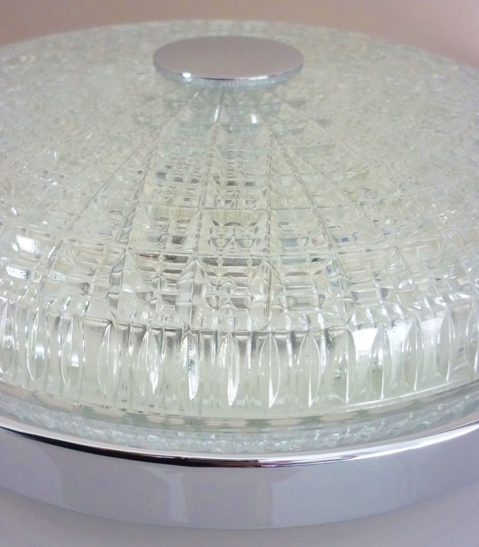 Ceiling lamp, vintage wall lamp, thick glass and chrome, 60s/70s